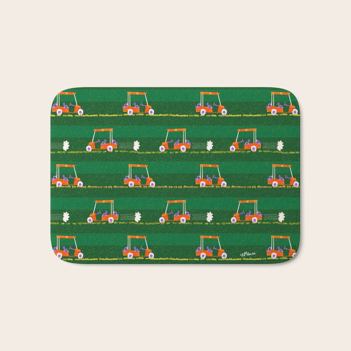 Retro Golf Cart Rides in Emerald Green & Orange Bath Mat Gallery Image 1