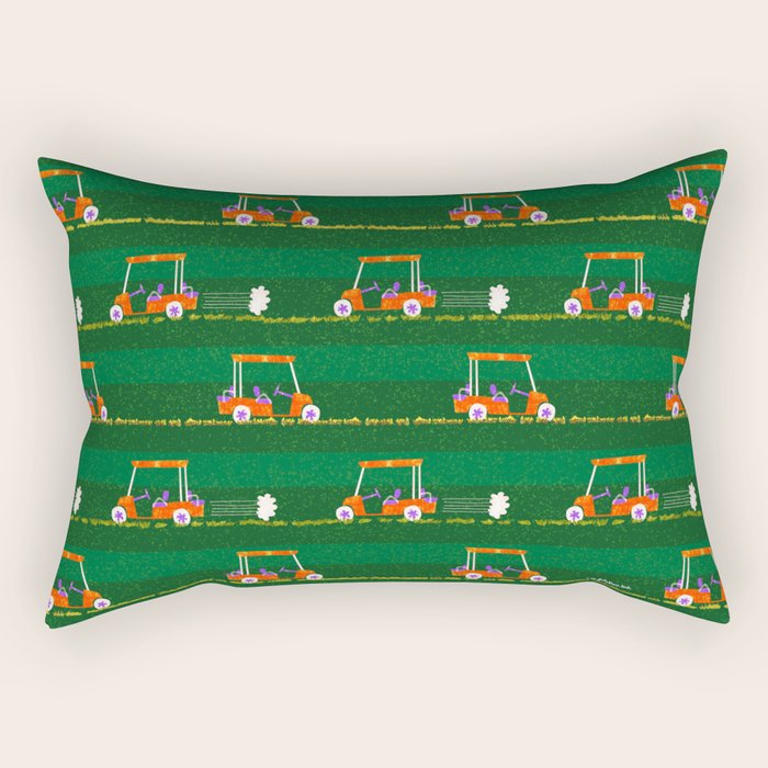 Retro Golf Cart Rides in Emerald Green & Orange Rectangular Pillow Gallery Image 1