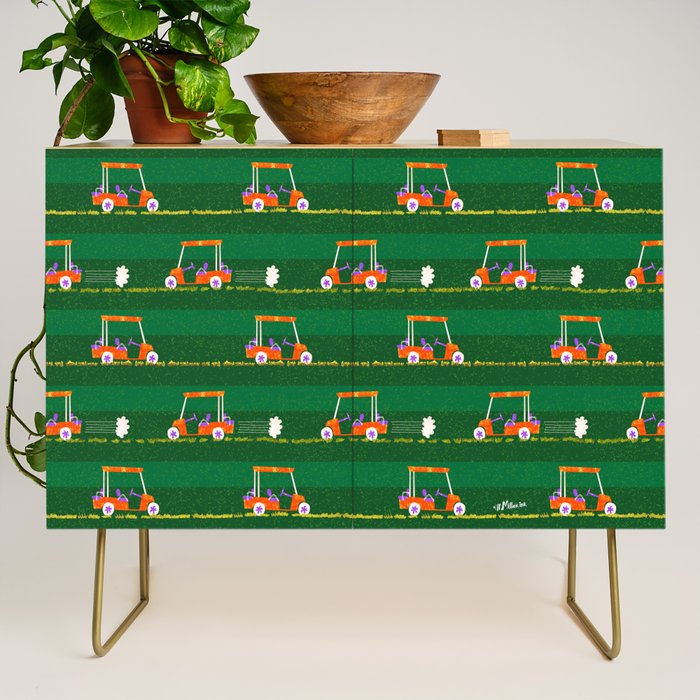Retro Golf Cart Rides in Emerald Green & Orange Credenza Gallery Image 1