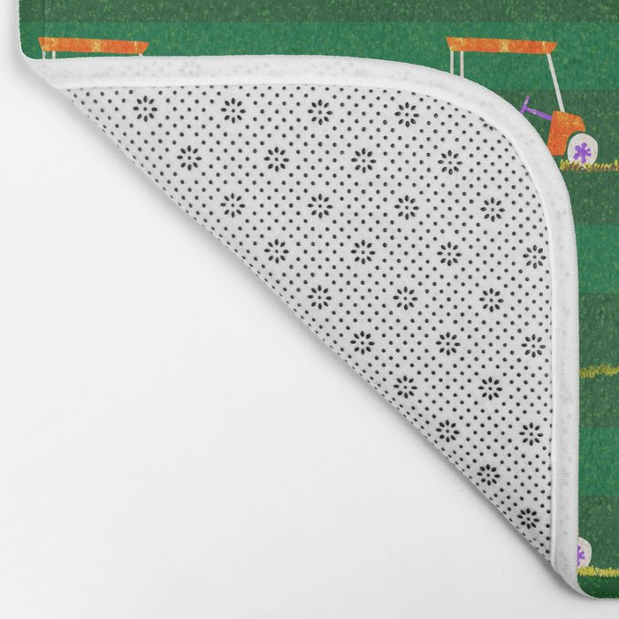 Retro Golf Cart Rides in Emerald Green & Orange Bath Mat Gallery Image 2