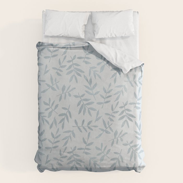 Simple Scandinavia Ditsy Leaf Pattern Grey Blue Duvet Cover Gallery Image 1