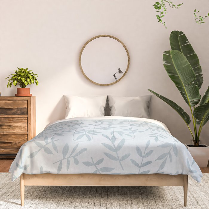 Simple Scandinavia Ditsy Leaf Pattern Grey Blue Comforter Gallery Image 3