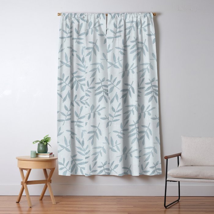 Simple Scandinavia Ditsy Leaf Pattern Grey Blue Window Curtain Gallery Image 5