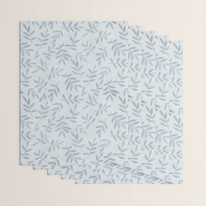 Simple Scandinavia Ditsy Leaf Pattern Grey Blue Wrapping Paper Gallery Image 3