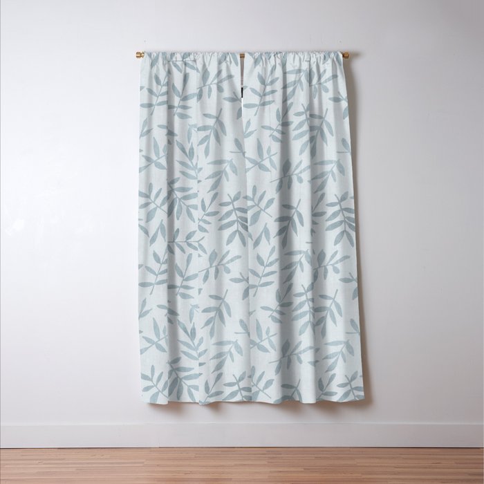 Simple Scandinavia Ditsy Leaf Pattern Grey Blue Window Curtain Gallery Image 3