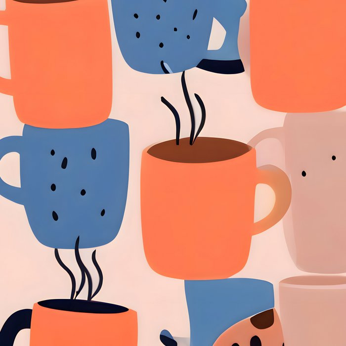 Tea Cups Whimsy, Coffee Mugs Quirky Illustration, Whimsical Halloween Pattern Hot Soup, Fall Autumn Line Drawing Pastel, Eclectic Bohemian Painting Coffee Mug Gallery Image 2
