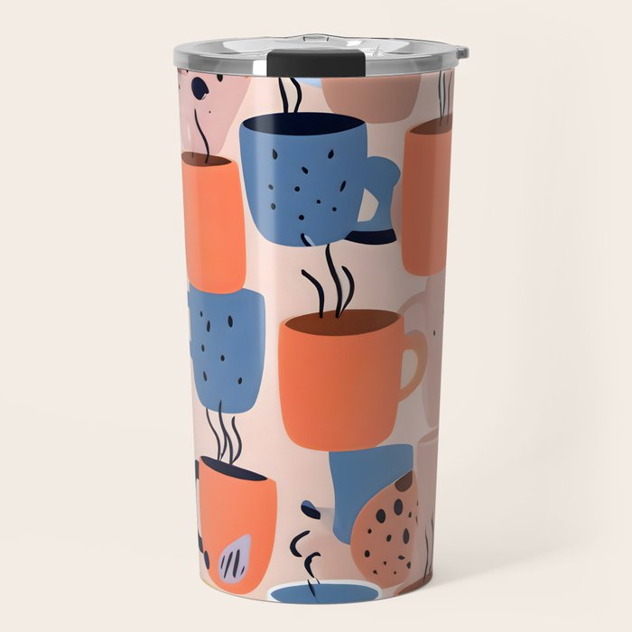 Tea Cups Whimsy, Coffee Mugs Quirky Illustration, Whimsical Halloween Pattern Hot Soup, Fall Autumn Line Drawing Pastel, Eclectic Bohemian Painting Travel Mug Gallery Image 1