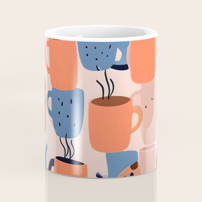 Tea Cups Whimsy, Coffee Mugs Quirky Illustration, Whimsical Halloween Pattern Hot Soup, Fall Autumn Line Drawing Pastel, Eclectic Bohemian Painting Coffee Mug Gallery Image 4