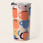Tea Cups Whimsy, Coffee Mugs Quirky Illustration, Whimsical Halloween Pattern Hot Soup, Fall Autumn Line Drawing Pastel, Eclectic Bohemian Painting Travel Mug Gallery Image 3