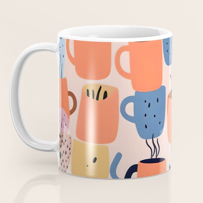 Tea Cups Whimsy, Coffee Mugs Quirky Illustration, Whimsical Halloween Pattern Hot Soup, Fall Autumn Line Drawing Pastel, Eclectic Bohemian Painting Coffee Mug Gallery Image 3