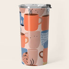 Tea Cups Whimsy, Coffee Mugs Quirky Illustration, Whimsical Halloween Pattern Hot Soup, Fall Autumn Line Drawing Pastel, Eclectic Bohemian Painting Travel Mug Gallery Image 2