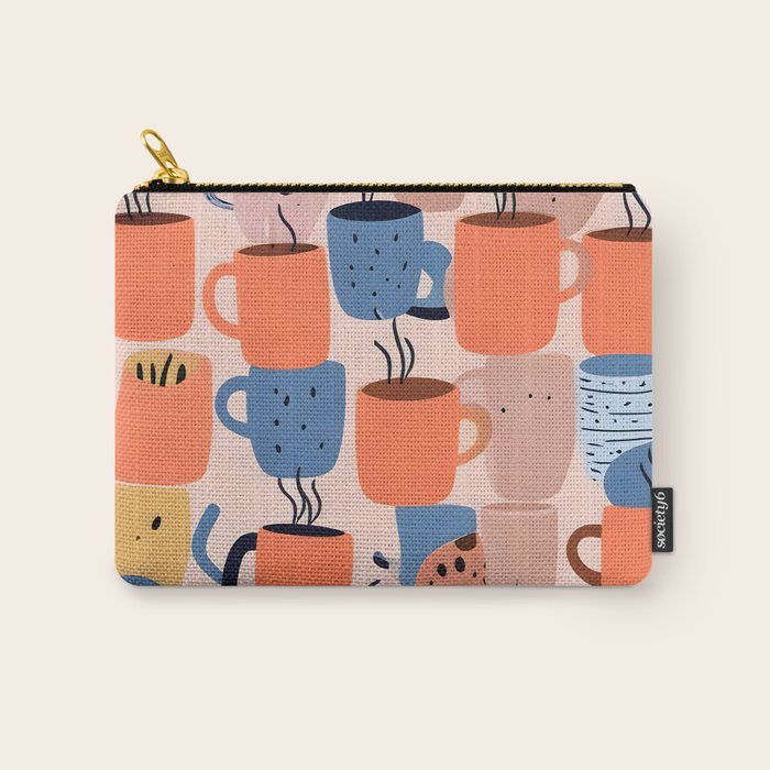 Tea Cups Whimsy, Coffee Mugs Quirky Illustration, Whimsical Halloween Pattern Hot Soup, Fall Autumn Line Drawing Pastel, Eclectic Bohemian Painting Carry All Pouch Gallery Image 1