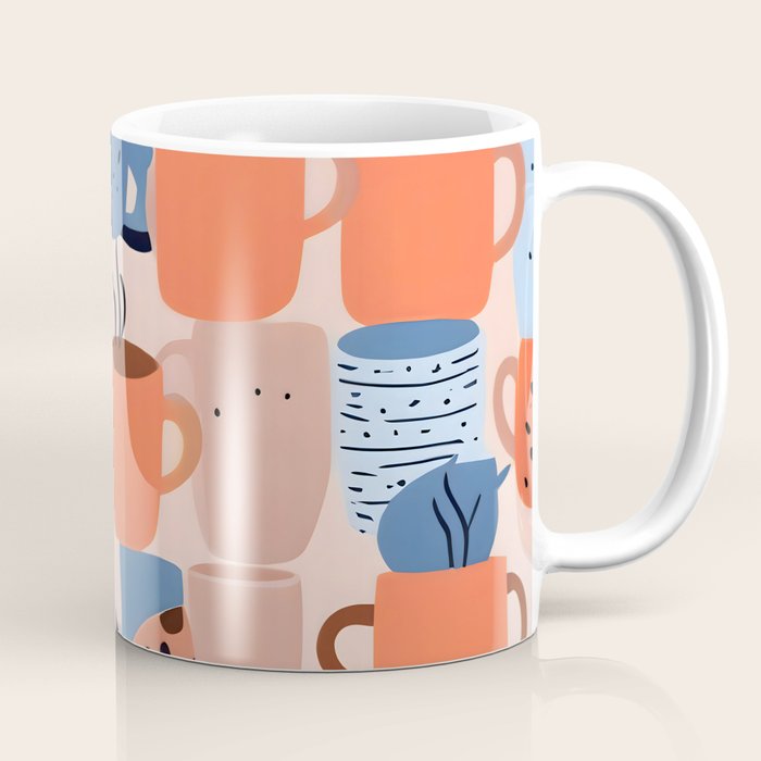 Tea Cups Whimsy, Coffee Mugs Quirky Illustration, Whimsical Halloween Pattern Hot Soup, Fall Autumn Line Drawing Pastel, Eclectic Bohemian Painting Coffee Mug Gallery Image 1