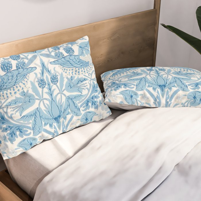 William Morris Strawberry Thief Woad Blue Pillow Sham Gallery Image 2