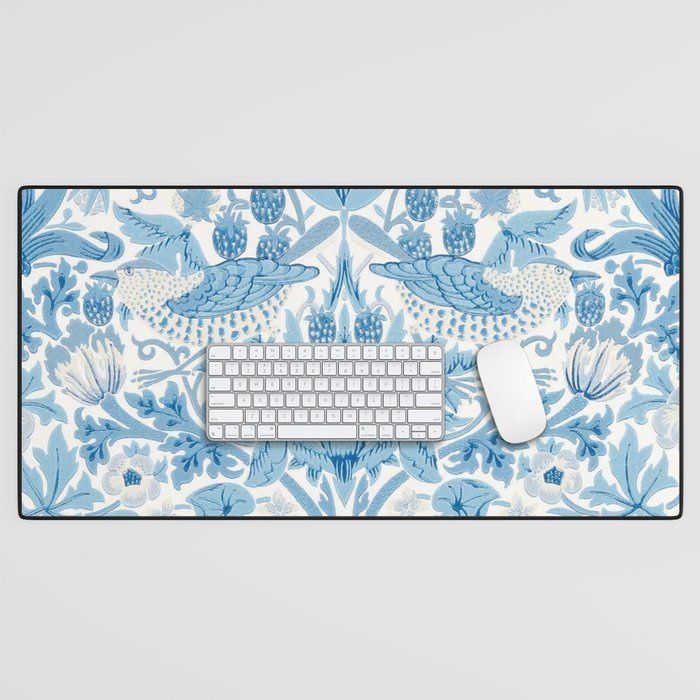 William Morris Strawberry Thief Woad Blue Desk Mat Gallery Image 1