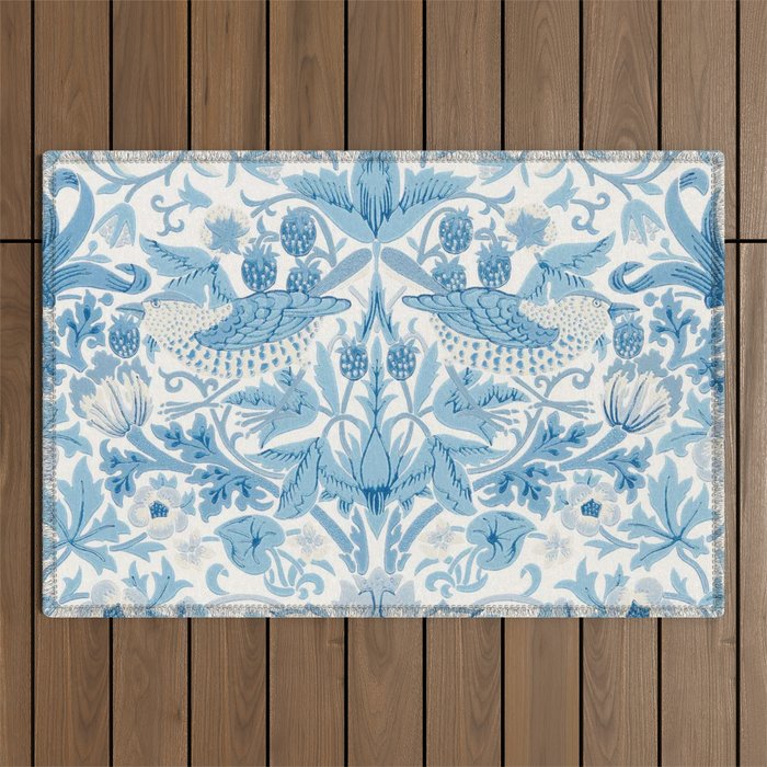 William Morris Strawberry Thief Woad Blue Outdoor Rug Gallery Image 1