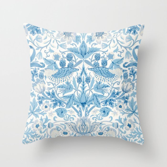William Morris Strawberry Thief Woad Blue Throw Pillow Gallery Image 6