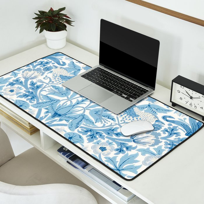 William Morris Strawberry Thief Woad Blue Desk Mat Gallery Image 2
