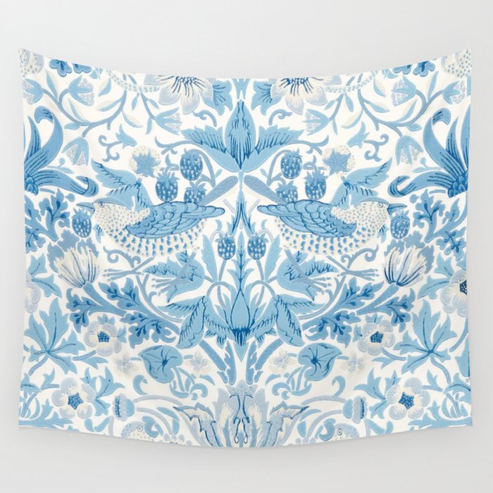 William Morris Strawberry Thief Woad Blue Wall Tapestry Gallery Image 4