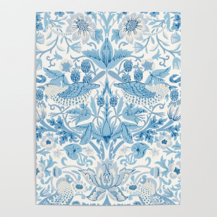 William Morris Strawberry Thief Woad Blue Poster Gallery Image 4