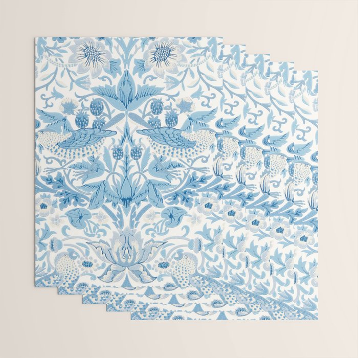 William Morris Strawberry Thief Woad Blue Wrapping Paper Gallery Image 3