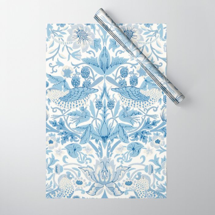 William Morris Strawberry Thief Woad Blue Wrapping Paper Gallery Image 1