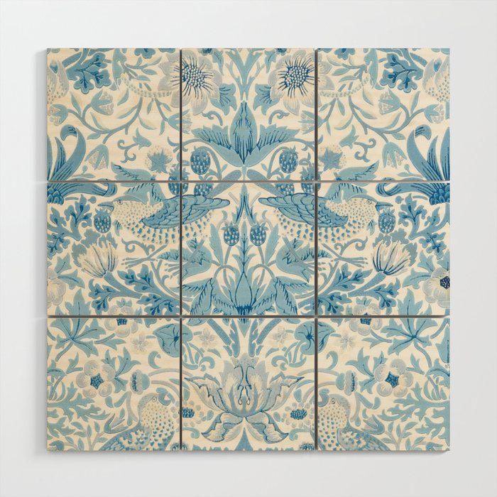 William Morris Strawberry Thief Woad Blue Wood Wall Art Gallery Image 1