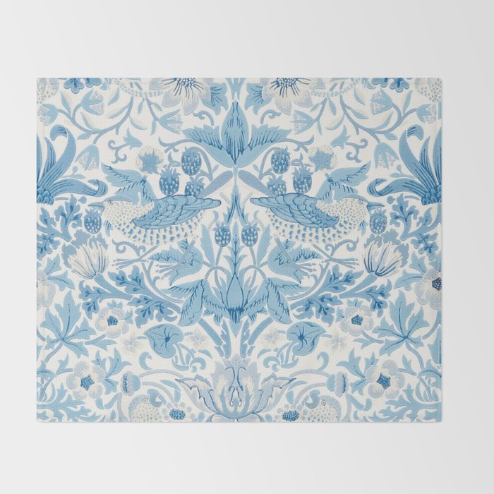 William Morris Strawberry Thief Woad Blue Throw Blanket Gallery Image 2