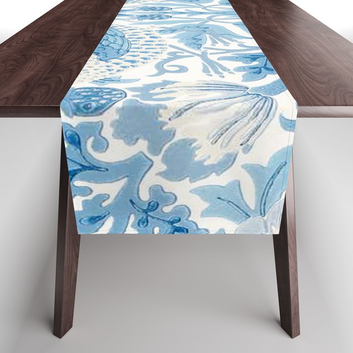 William Morris Strawberry Thief Woad Blue Table Runner Gallery Image 1