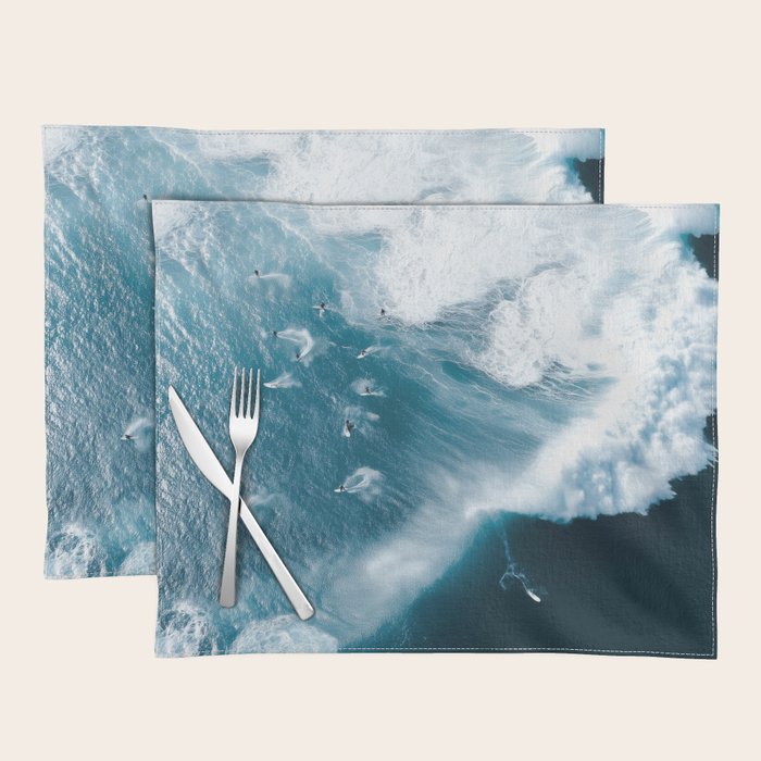 Surfers in Motion - Aerial Ocean Wave Photography Placemat Gallery Image 1
