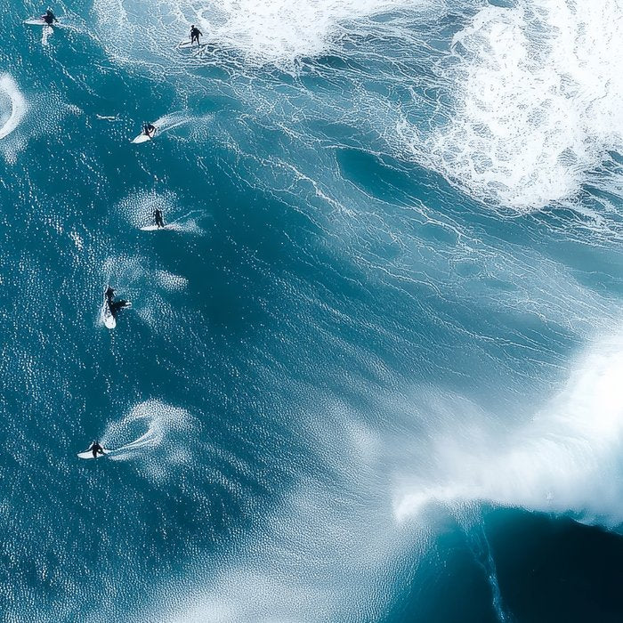Surfers in Motion - Aerial Ocean Wave Photography Coffee Mug Gallery Image 2