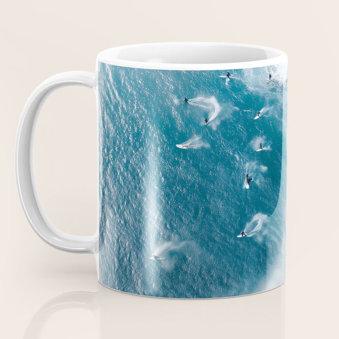 Surfers in Motion - Aerial Ocean Wave Photography Coffee Mug Gallery Image 3