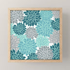 Dahlia Floral Blooms in Teal and Gray Mini Art Print Gallery Image 1