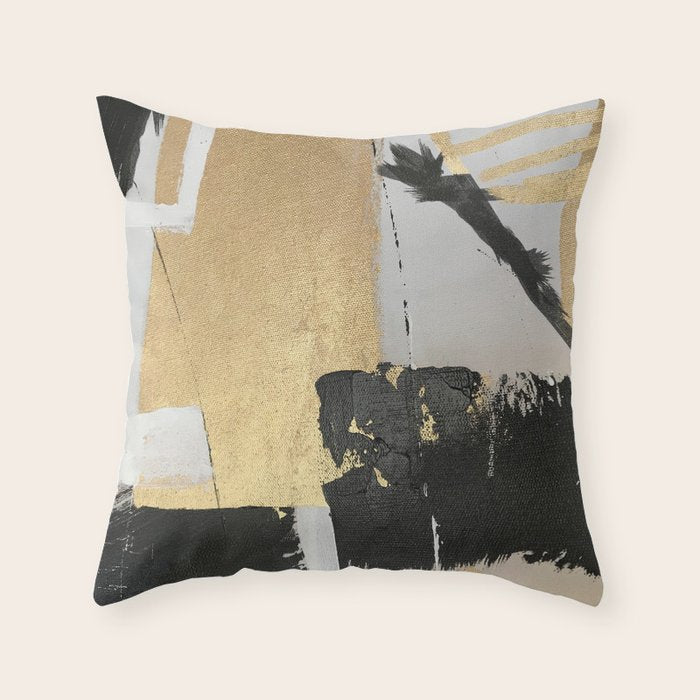 Gold leaf black abstract Throw Pillow Gallery Image 1