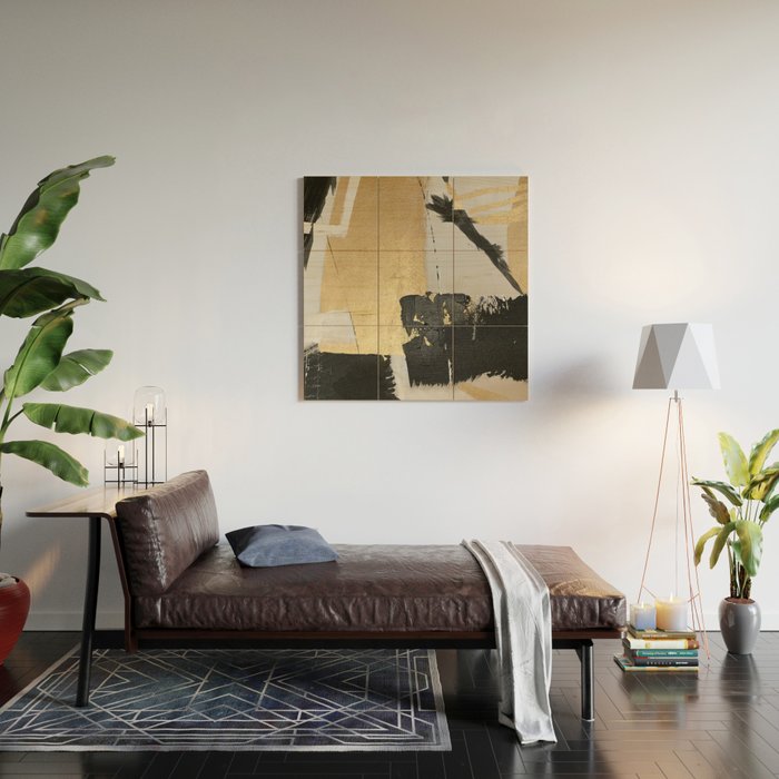 Gold leaf black abstract Wood Wall Art Gallery Image 2