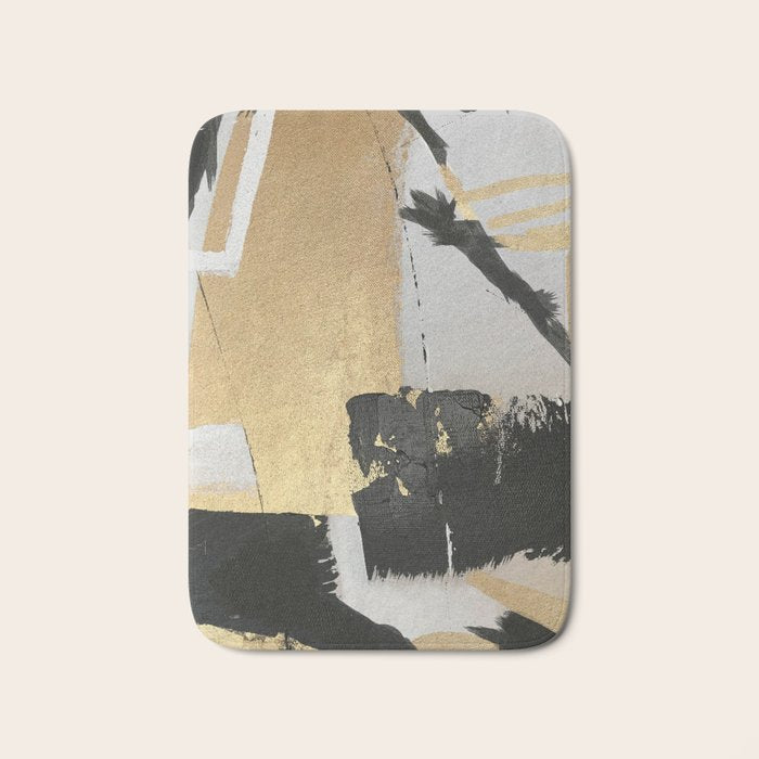 Gold leaf black abstract Bath Mat Gallery Image 1
