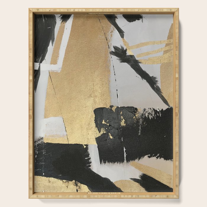 Gold leaf black abstract Serving Tray Gallery Image 1