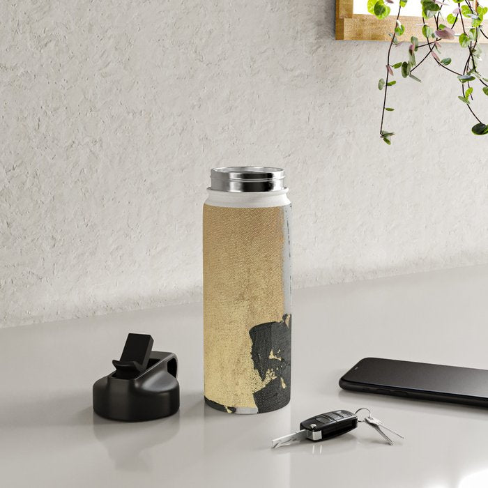Gold leaf black abstract Water Bottle Gallery Image 4