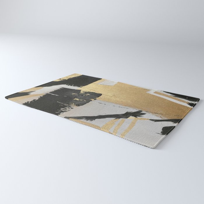 Gold leaf black abstract Rug Gallery Image 3