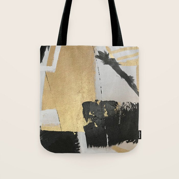 Gold leaf black abstract Tote Bag Gallery Image 1