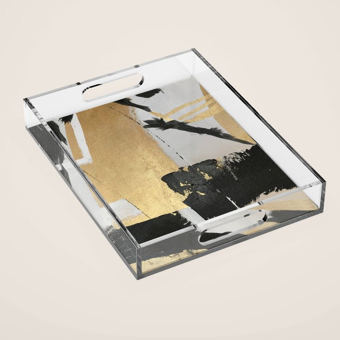 Gold leaf black abstract Acrylic Tray Gallery Image 1