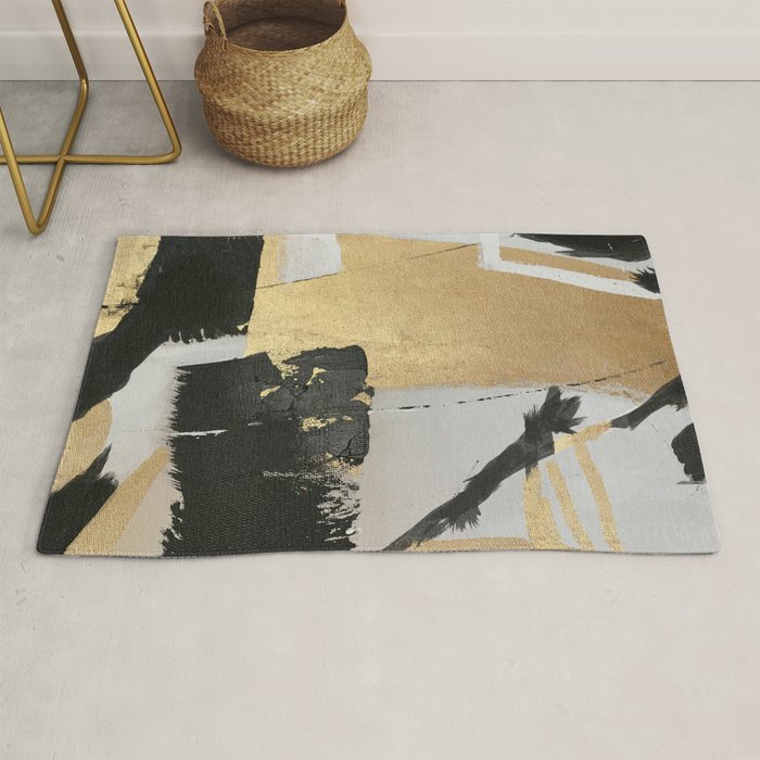 Gold leaf black abstract Rug Gallery Image 1
