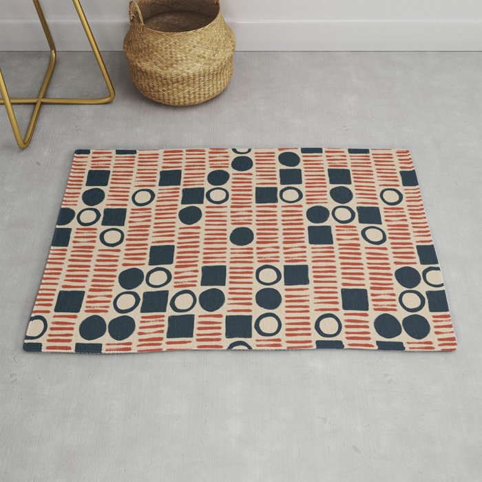 Red & Blue Hand-drawn Pattern #1 Rug Gallery Image 1