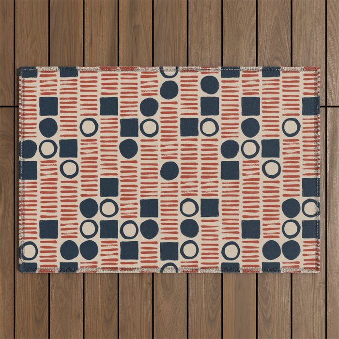 Red & Blue Hand-drawn Pattern #1 Outdoor Rug Gallery Image 1