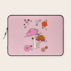 Colorful Mushrooms And Flowers In Pink Laptop Sleeve Gallery Image 1