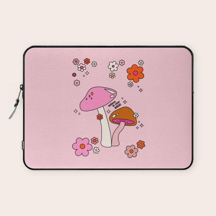 Colorful Mushrooms And Flowers In Pink Laptop Sleeve Gallery Image 1