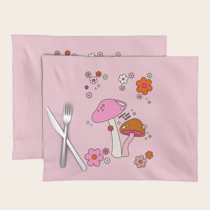 Colorful Mushrooms And Flowers In Pink Placemat Gallery Image 1