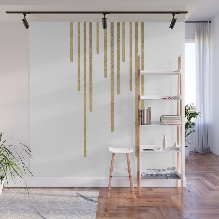 Abstract minimalist white gold geometrical lines Wall Mural Gallery Image 1