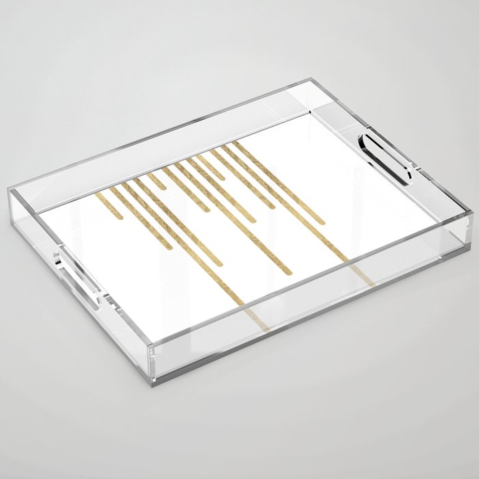 Abstract minimalist white gold geometrical lines Acrylic Tray Gallery Image 1