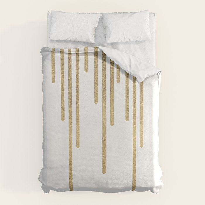 Abstract minimalist white gold geometrical lines Duvet Cover Gallery Image 6